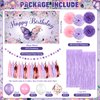 Butterfly Birthday Party Supplies Decoration Purple Pink Birthday Decor Include Happy Birthday Banner Paper Pompoms Circle Dots Tassel Balloon Fringe Curtain for Women Girls Birthday Baby Shower
