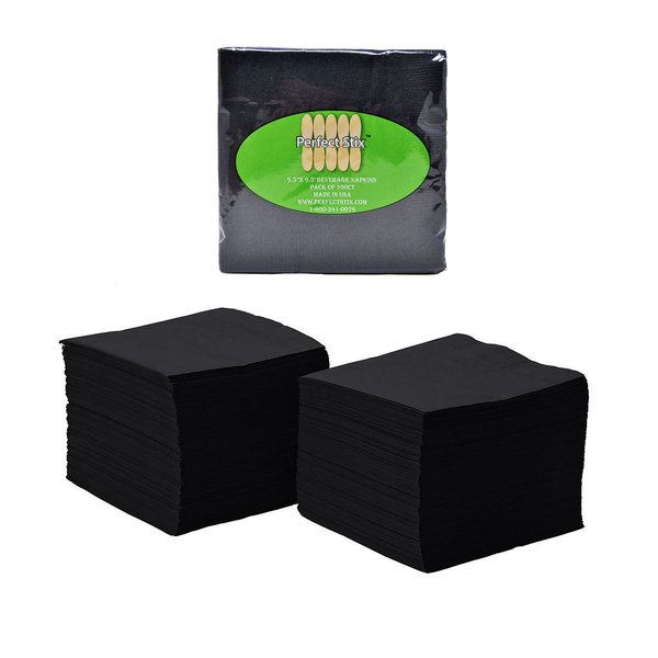 Perfect Stix Paper Cocktail Beverage Napkins, 2-Ply, Black (Pack of 100)
