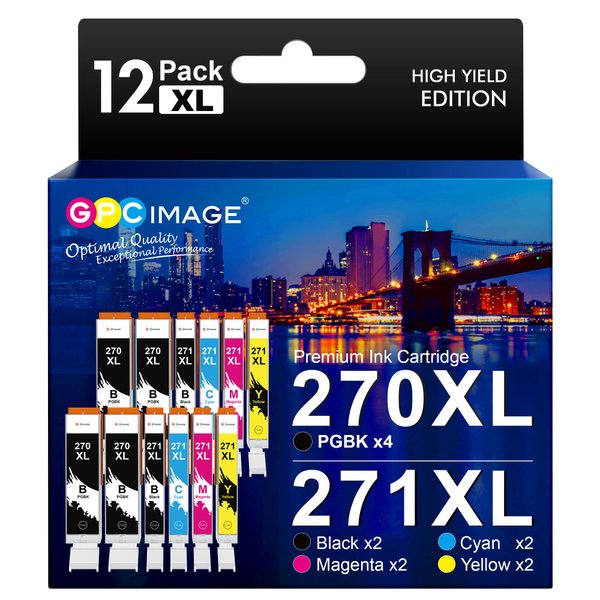 GPC Image Ink Cartridge Compatible for Canon PGI-270 CLI-271 Ink Cartridges to use with PIXMA MG6820 MG6821 MG7720 MG5720 MG5722 Printer | 12 Pack