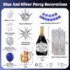 Blue and Silver Birthday Party Decorations, Blue Silver White Foil Balloons Happy Birthday Banner Fringe Curtains for 16th 18th 21st 24th 32th 40th 50th 60th Birthday Decorations for Men