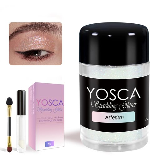 Yosca 5g Sparkle Glitter Cosmetic Grade Iridescent White Makeup Glitter Loose Body Shimmer Powder for Glitter Eyeshadow Lip Face Paint Concert Festival Rave Accessorise - Asterism