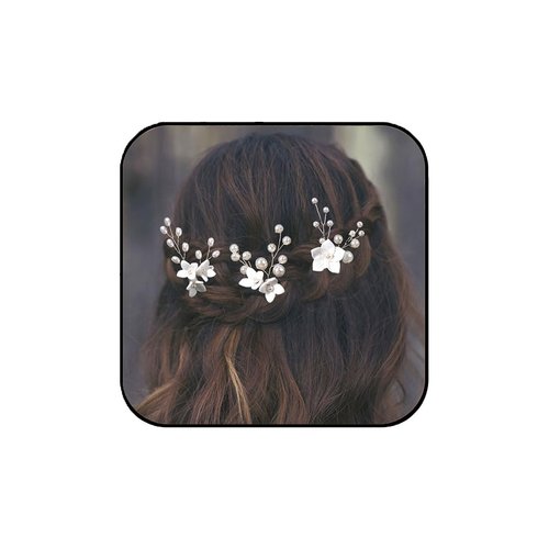 Flower Bride Hair Pins Pearl Bridal Wedding rhinestone Headpieces Leaf Hair Accessories Hair Piece for Women Bridesmaid (Pearl)
