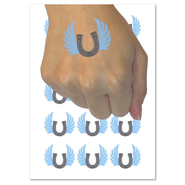 Angel Wings on Horseshoe Loss of Pet Horse Temporary Tattoo Water Resistant Fake Body Art Set Collection - 15 2" Tattoos (1 Sheet)