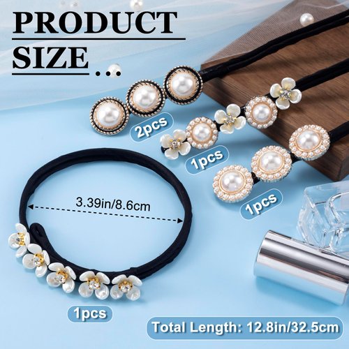 Isslly 5PCS Hair Bun Maker,Pearl Flower French Deft Bun Hair Twister Ties Velvet Scrunchie Classy Magic Clip, Non Slip Reusable Hair Bun Accessories for Women, Girls for Daily Use, Parties