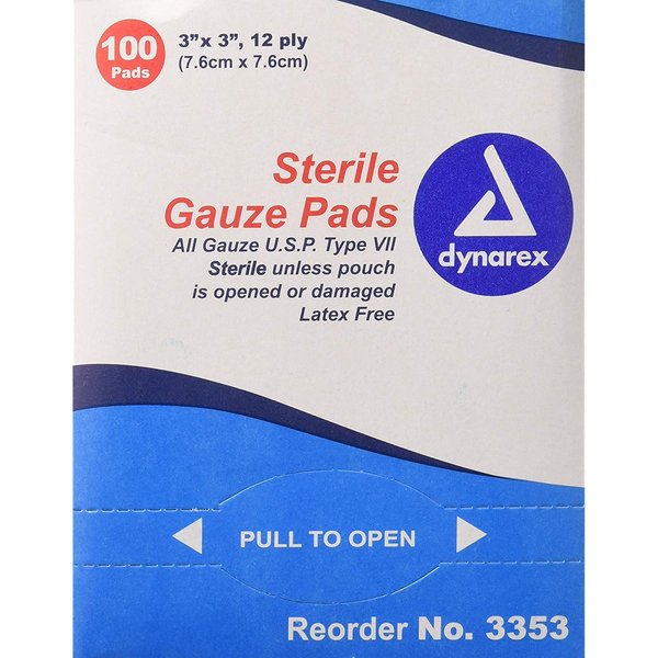 Dynarex Non-Woven Sponges, Non-Sterile Gauze, 3" x 3" & 12 Ply,100 gauze pads