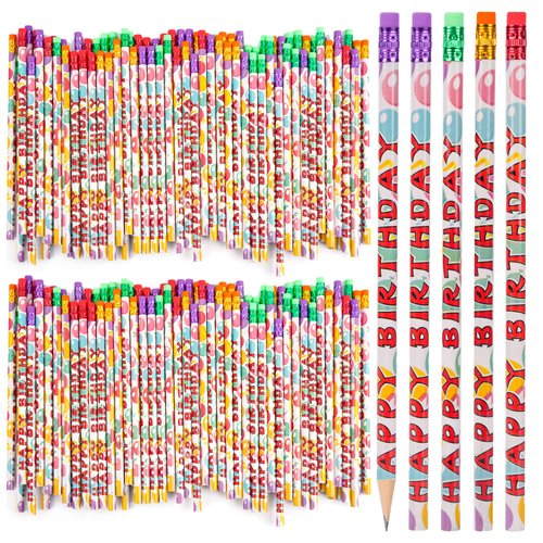 Kolewo4ever 200 Pcs Happy Birthday Pencils Colorful Printed Birthday Pencils for Students Happy Birthday Teacher Pencils Classroom with Top Erasers for Kids Birthday Party Supplies Favors (200)