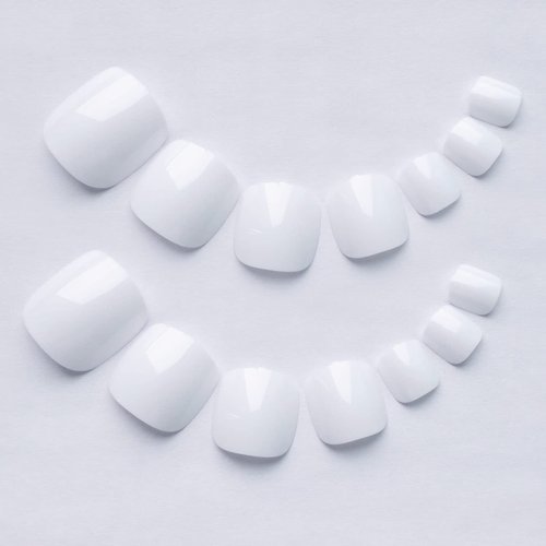 Bellelfin White Press on Toenails 120pcs Short Square Fake Toenails Full Cover Glossy Acrylic False Toe Nails Tips with 5 Sheets Adhesive Glue Tabs for Women and Girls Foot Decor