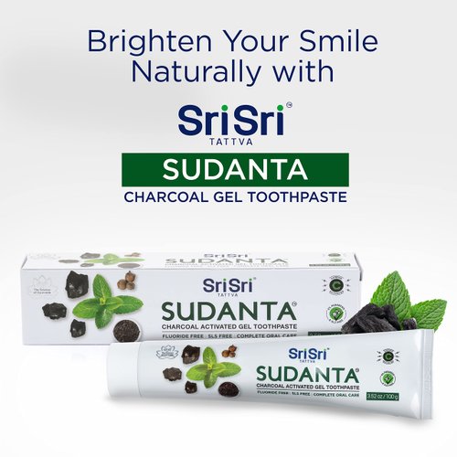 Sri Sri TATTVA Sudanta Activated Charcoal Toothpaste Gel for Teeth Whitening, Healthy Gums and Fresh Breath - All Natural Fluoride Free Toothpaste for Oral Care Without Causing Sensitivity (100g)