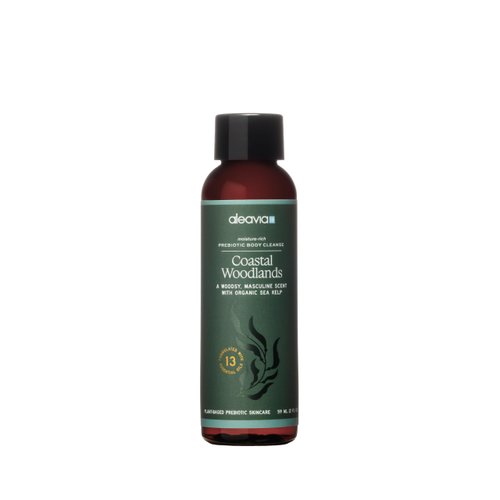 Aleavia Coastal Woodlands Mens Body Cleanse – Travel Size – Organic & All-Natural Prebiotic Body Wash for Men, Woodsy Notes Scented with 13 Essential Oils, – Nourish Your Skin Microbiome – 2 Oz.