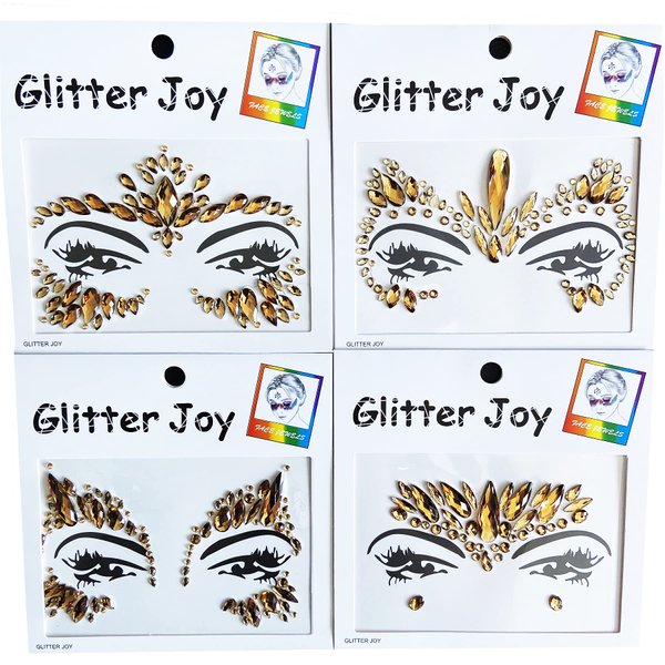Rhinestone Face Gems Jewels, Festival Face Jewels Tattoo Stickers, Rave Crystals Face Gems Stick on, Body Gem Stones Bindi Temporary Face Tattoos for Festival Rave,4-Pack,Light-Coffee