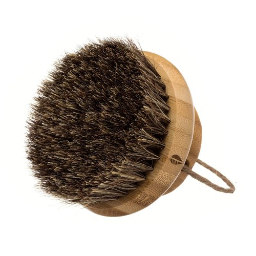 Hydréa London Round Natural Body Brush with Mane/Cactus Bristle for Dry Brushing to Exfoliate, Remove Dead Skin, Cellulite and Aid Lymphatic Drainage.