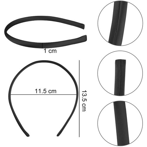 Duufin 40 Pieces Satin Headbands Black Thin Headband Satin Coverd Plain Headband 1cm Craft DIY Headband Black Satin Hair Headbands for Girls and Women