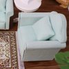 Dollhouse Couch Miniature Furniture Sofa with Pillows for Living Room Desktop Decoration Fabric Sofa Mini Home Scene Accessories Ornament (Single Sofa, Green)