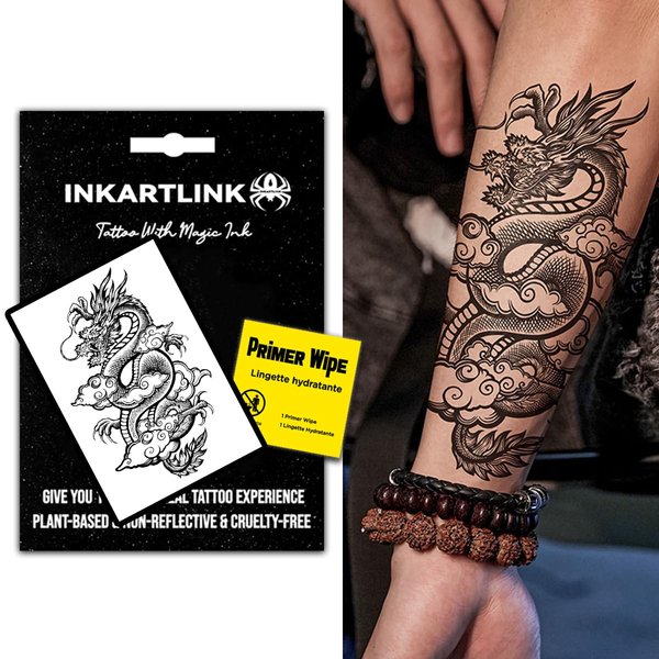 INKARTLINK semi-permanent temporary tattoo, realistic dragon tattoo, suitable for domineering men's tattoo, waterproof and non-reflective, exquisite packaging, unique design (Dragon 2)