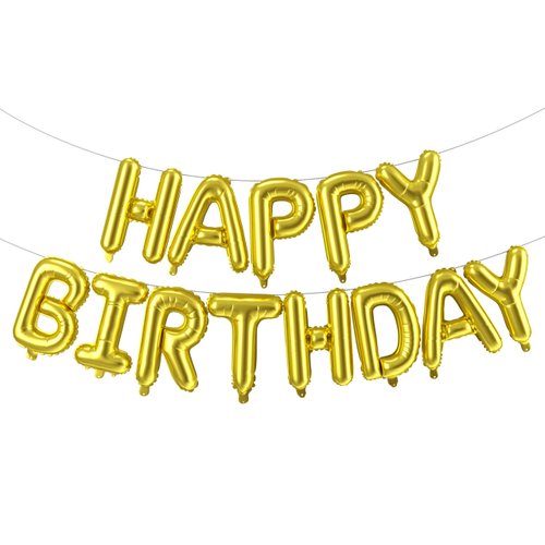 Gold Happy Birthday Balloons Banner,16 Inch Mylar Foil Letters Sign,Inflatable Reusable Party Decor and Birthday Decorations,for Women,Men,Kids Boys & Girls Birthday Decorations Party Supplies