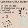 24 PCS Black Gold Press on Nails Glitter Coffin Fake Nails Medium Square False Nails French Tip Artificial Nails Gold Bling Design Full Cover Glossy Reusable Stick on Nails for Women Girls Manicure