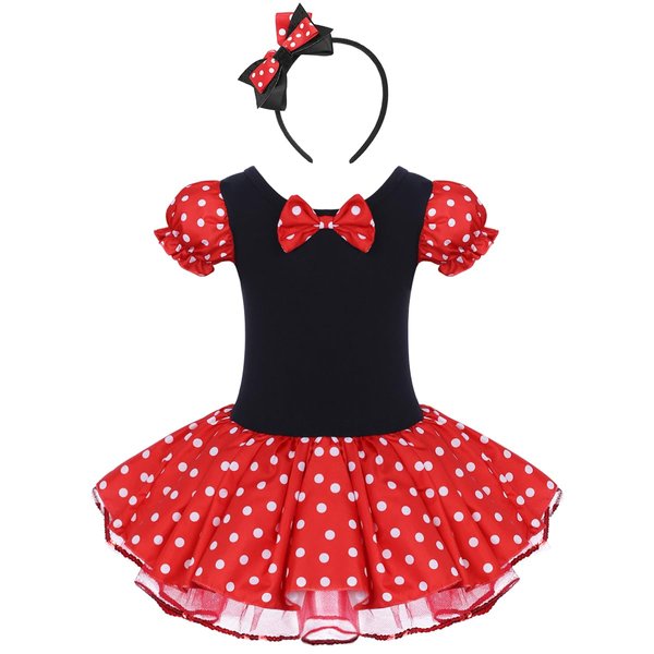 IBTOM CASTLE Toddler Girl Polka Dots Party Fancy Costume Birthday Tutu Dress up Dance Leotard Gymnastic Cosplay Gown w/Ear Headband Red 2-3 Years