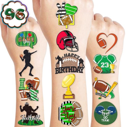 Cute Football Temporary Tattoos Sports Birthday Party Decorations Favors Supplies Rugby Sports Themed Stickers 10 Sheets 100 PCS Gifts for Baby Girls Boys Decor Class School Carnival Christmas