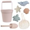 BLUE GINKGO Modern Baby Toys | Travel Friendly Beach Set | Silicone Bucket, Shovel, 4 Sand Molds, Bag | Sand Toys for Toddlers, Kids - 7pc (Pale Pink)