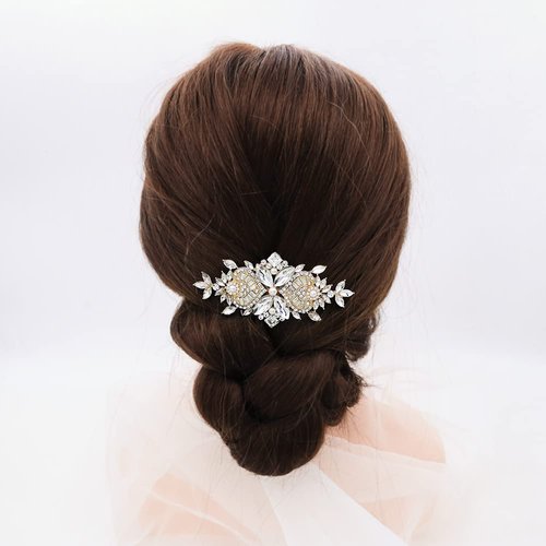 Xerling Rhinestone Hair Comb Bridal Hair Pieces Pearl Hair Accessories for Wedding Vintage Crystal Hair Comb Gold for Women Hair Styling