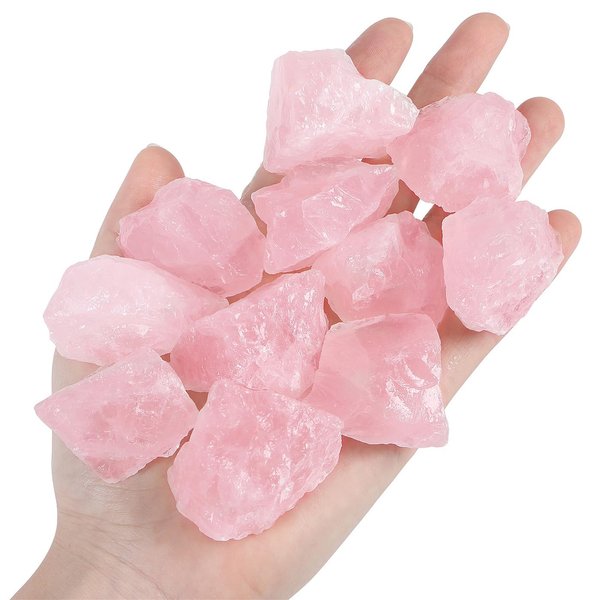 Rose Quartz Bulk Natural Healing Crystals Raw Rough Stones Sets for Cabbing Tumbling Cutting Lapidary Polishing Reiki Crytsal Healing Wire Wrapping Decoration Gemstone 0.45lb