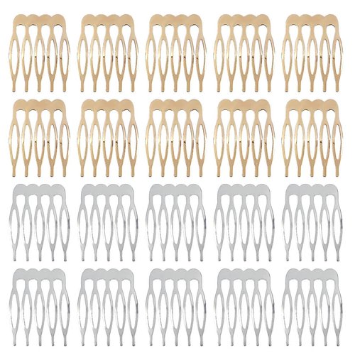 20 Pack 5 Teeth Small Hair Side Combs, Hair Clip Combs, Plain Blank Crafting DIY Slide Combs, Small Tiny Hair Side Combs, Bridal Wedding Veil Combs for Fine Hair, Silver and Gold