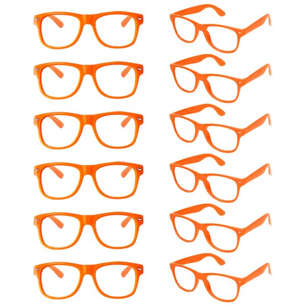 SUNOVELTIES 12 Pack Kids Orange Pretend Play Glasses Bulk, Boys Girls Birthday Party Favors No Lens Frame Fake Glasses