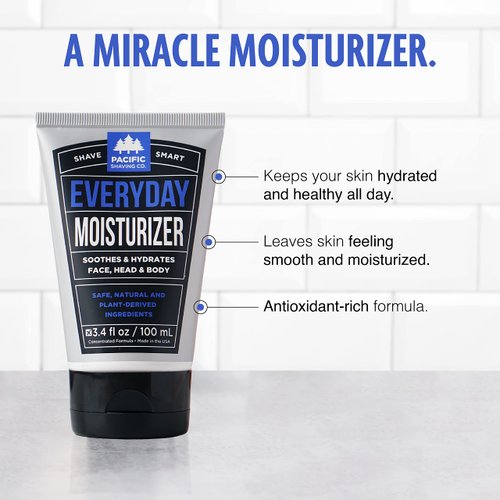Pacific Shaving Company Everyday Moisturizer - Daily Post-Shave Moisturizer Cream for Men & Women - Hydrating Face Cream with Jojoba Oil, Avocado Oil, Shea Butter & Argan Oil for Face (3.4 Oz)