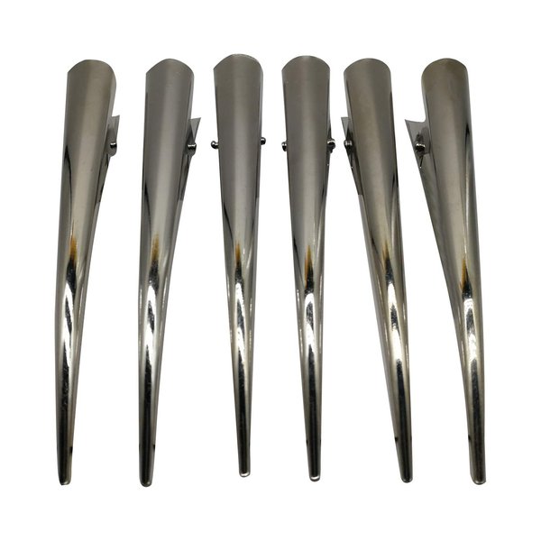 CONOFA 6 Pack Duckbill Hair Clips with Teeth, Metal Silvery Alligator Curl Clips Crocodile Accessories Hairpins Chic Styling Claw (Silvery)