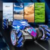 Gesture RC Car, 2.4GHz 4WD Gesture Sensing RC Stunt Car, Remote Control RC Car Toys, 360° Rotating Transform Off Road Rc Car with Lights & Music for Age 8+ Kids, Birthday Chirstams Party Xmas, Blue