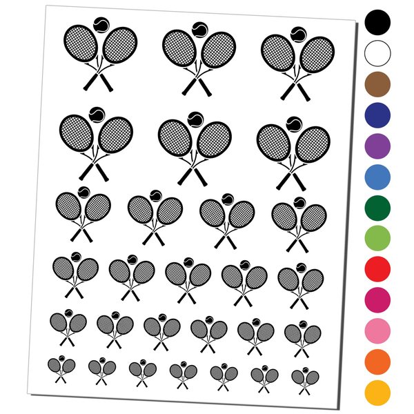 Tennis Rackets Crossed Ball Racquet Sports Temporary Tattoo Water Resistant Fake Body Art Set Collection - Black (One Sheet)