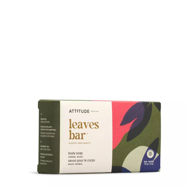 ATTITUDE Bath and Shower Body Soap Bar, EWG Verified, Plastic-free, Plant and Mineral-Based Ingredients, Vegan and Cruelty-free Personal Care Products, Herbal Musk, 4 Ounces