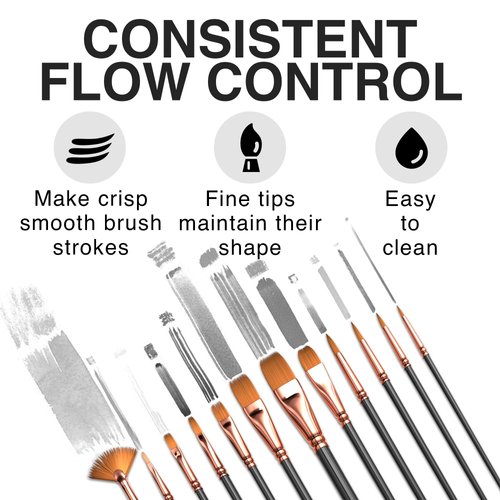 Professional Artist Paint Brush Set of 12 - Painting Brushes Kit for Kids, Adults Fabulous for Canvas, Watercolor & Fabric - for Beginners and Professionals - Great for Water, Oil or Acrylic Painting