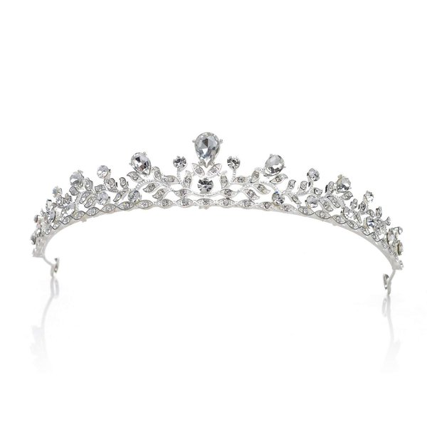 SWEETV Crystal Wedding Tiara for Bride & Flower Girls - Princess Tiara Headband Pageant Crown, Bridal Hair Jewelry for Women and Girls, Silver