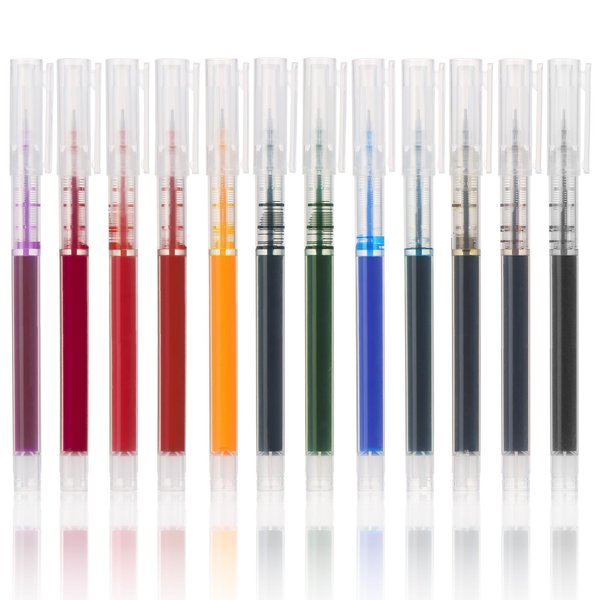 EOOUT Rolling Ball Pens, 12pcs, Quick Dry Ink, 0.5mm, Extra Fine Point Pens Liquid Ink Pen Rollerball Pens (Colorful Ink)