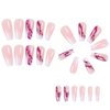 Purple Marble Gold Foil Press on Nails Long Pink Gradient Fake Nails Glossy Coffin Nails Reusable Artificial False Nails with Glue on Nails Full Cover Stick on Nails for Women DIY Charm Manicure