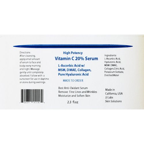 Vitamin C 20% serum with MSM, DMAE, Collagen, and Hyaluronic Acid (2.3 fl.oz)