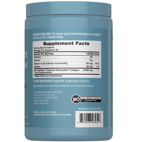 NeoCell Grass Fed Collagen Peptides | 400 Caplets | Types I & III Bio-Peptides | with Vitamin C | Superior Absorption Formula | for Women and Men