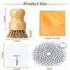 7 Pieces Cast Iron Cleaner Set Include Stainless Steel Chainmail Scrubber with Bamboo Dish Scrub Brush Hot Handle Holder 2 Pan Grill Scrapers Kitchen Towel Wall Hook
