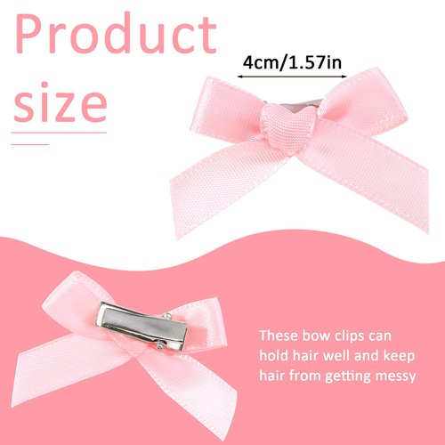 30PCS Bow Hair Clips Satin Mini Bowknot Barrettes Non-Slip Ribbon Hairpins Kawaii Claw Clip Small Pins Metal Sweet Hairstyle Accessorie for Women Girl Toddlers(pink+black+white)