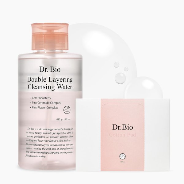 Dr. Bio Double Layering Cleansing Water (16.9oz/480ml) | Face Cleanser and Makeup Remover, Micellar Cleansing Water for Sensitive Skin, Probiotic Soothing and Hydration, Korean Skin Care, Vegan