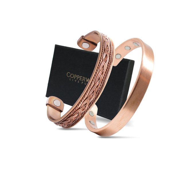 Copper Bracelets- for Men and Women| Set of 2 with Gift Box| Gift for Women & Men| Handmade 100% Copper (Plain and Inlay)