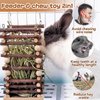 Hanging Apple Wood Rabbit Hay Feeder- Wooden Grass Shelf with 2 Hooks Biting Resistant Small Animals Feeding Hay Manager for Chinchilla Bunny Guinea Pig Hamster Gerbil Holiday Presents