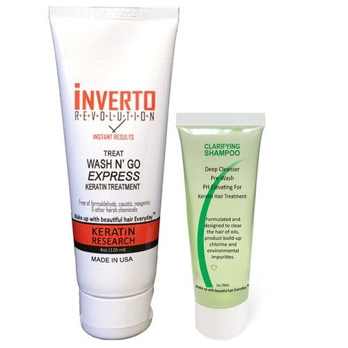 Complex Brazilian Keratin Hair Blowout Treatment Formaldehyde Free with Inverto 120ml with Clarifying Shampoo Straighten Repair and Smooth Hair by Keratin Research Keratina Brasilera