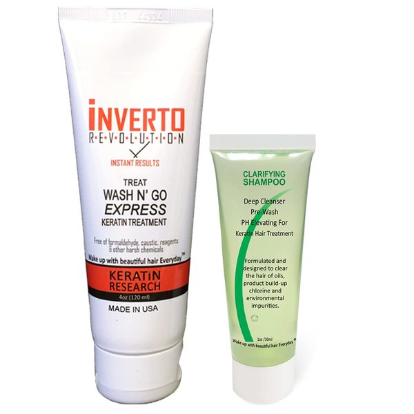 Complex Brazilian Keratin Hair Blowout Treatment Formaldehyde Free with Inverto 120ml with Clarifying Shampoo Straighten Repair and Smooth Hair by Keratin Research Keratina Brasilera