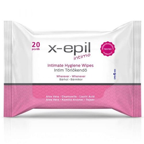 X-Epil - Vegan Intimate Hygiene Wipes – 20 pcs - pH-Balanced & Hypoallergenic Wipes For Daily Hygiene Routine - Gentle Cleansing for Sensitive Skin (Normal)