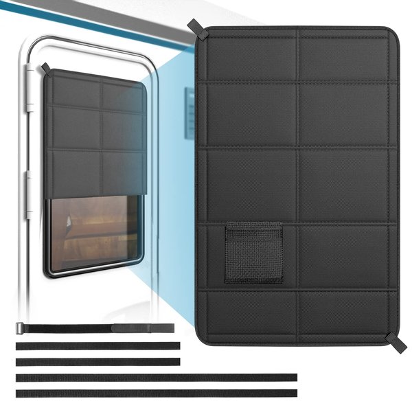 Eazy2hD RV Door Window Shade Cover 25''x16'' Foldable Magnetic RV Sun Shade Waterproof Oxford Black Blackout & Blocking Light, Heat and UV Rays Accessories for Most RV Camper Motorhome Trailer