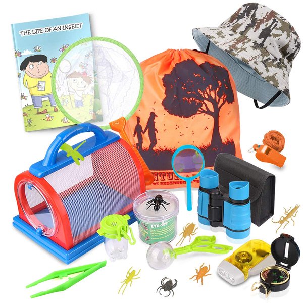 Outdoor Explorer Kit with Binoculars, Flashlight, Compass for Backyard Exploration - Great Kids Gifts