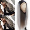 Lezaxiu Gray Lace Front Wig Long Straight Hair Wigs Ombre Grey Wig Heat Resistant Fiber Hair Synthetic Lace Front Wigs for Fashion Women 24 Inch