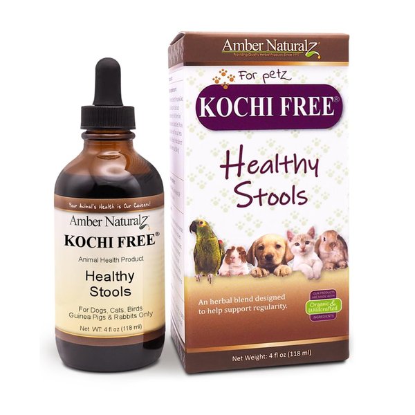 AMBER NATURALZ Kochi Free Herbal Supplement for Dogs, Cats, Birds, Guinea Pigs, and Rabbits | Pet Herbal Supplement for Healthy Stool Support | 4 Fluid Ounce Glass Bottle | Manufactured in The USA